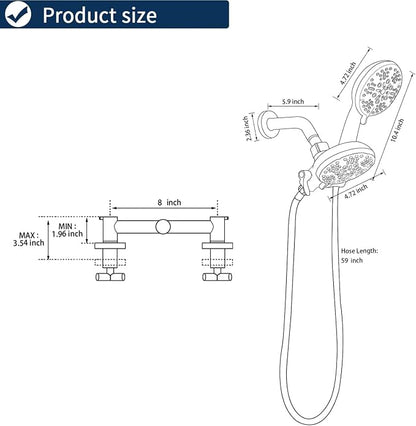 2 Handle Shower Faucet Shower System Complete 2 in 1 Shower Combo Set with Handheld Showerhead Shower Trim Kit Wall Mounted Shower Fixtures Chrome Polished - Image 7