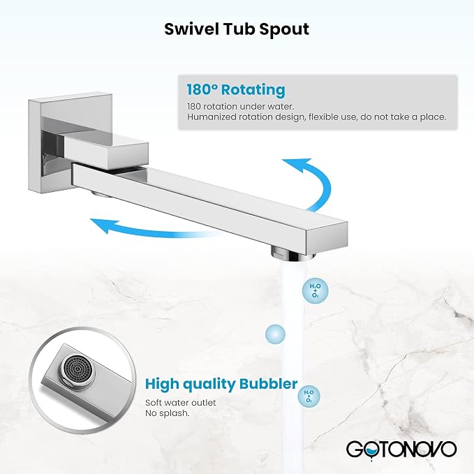 gotonovo Rainfall Tub Shower Faucet Set Bathroom Shower System with Tub Spout Wall Mount Square High Pressure Shower Fixtures with Handheld Sprayer Rough-In Valve 10'' Shower Head,Polished Chrome - Image 4