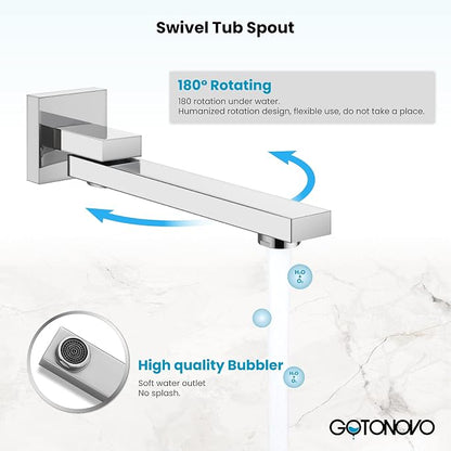 gotonovo Rainfall Tub Shower Faucet Set Bathroom Shower System with Tub Spout Wall Mount Square High Pressure Shower Fixtures with Handheld Sprayer Rough-In Valve 10'' Shower Head,Polished Chrome - Image 4