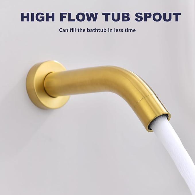 Shower System with Tub Spout, Gold Bathtub Shower Faucet Set, 8" Rain Shower Head and Handheld Spray Combo, Round Shower Head and Handle Set with Tub Spout (Valve Included), Brushed Gold - Image 7