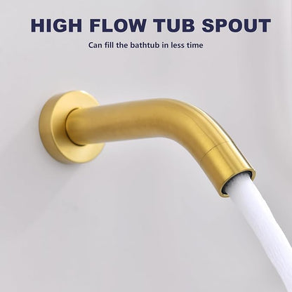 Shower System with Tub Spout, Gold Bathtub Shower Faucet Set, 8" Rain Shower Head and Handheld Spray Combo, Round Shower Head and Handle Set with Tub Spout (Valve Included), Brushed Gold - Image 7
