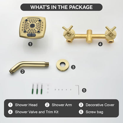 2 Handle Shower Faucet Set 6-Spray Shower Head and Handle Set Shower Trim Kit with Rough-in Valve Bathroom Shower Faucet Valve Trim Kit Brushed Gold - Image 8