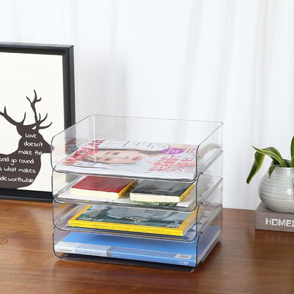 4 Tier Stackable A4 Paper Trays, Office Desk File Holder, Tidy File Document - Image 2