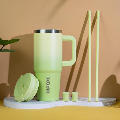BJPKPK 40 oz Stainless Steel Tumbler With Handle Insulated Tumblers With 2 Straw Travel Coffee Mug With Lid,Army Green - Image 6