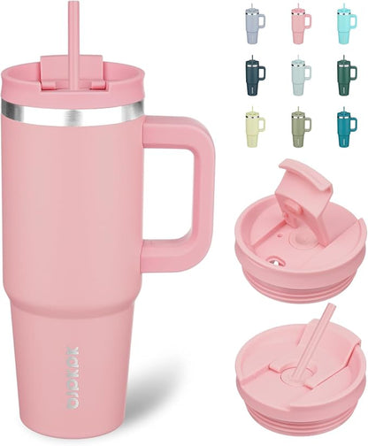 BJPKPK 30oz Stainless Steel Insulated Tumbler With Handle And Lid Straw Travel Coffee Mug Thermal Cup,Light Pink by BJPKPK