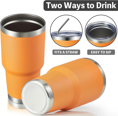 MEWAY 30oz Insulated Tumbler With Lids and Straws,Stainless Steel Double Vacuum Coffee Tumbler Cup, Brush, Durable Powder Coated Coffee Cup for Cold & Hot Drinks, Office, Travel(Orange,4 PACK) - Image 3