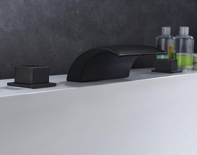 Deck Mount Roman Tub Faucet Matte Black Waterfall Bathtub Faucet Extra High Flow, SUMERAIN - Image 5
