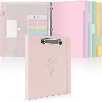 SKYDUE Pink 3 Ring Binder with Clipboard, 1 Inch Linen Binder by SKYDUE