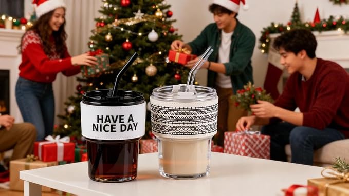 BLUEPOLAR 13oz/400ml Glass Water Tumbler with Straw and Lid Sealed Carry on Thick Wall Iced Coffee Cup for Water, Iced Tea, Fruit Juice (Have a Nice Day) - Image 6