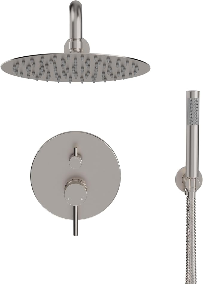 MONDAWE Round Shower Faucet Set, Wall Mounted Shower System 10 Inch Rainfall Shower Head with Handheld Combo, Brushed Nickle High Pressure Shower Set -Valve Included - Image 9