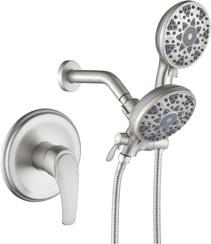 Shower Faucet Set Complete Shower Kit Dual Shower Head and Handheld 2 in 1 Combo Set Shower System Shower Trim Kit Combo Set Shower Fixtures, Brushed Nickel by DIFEINISANITARYWARE---showerfaucet---