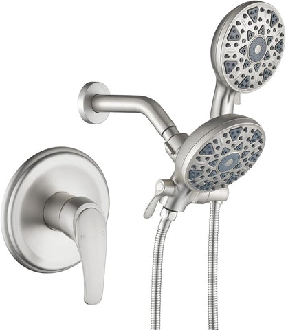 Shower Faucet Set Complete Shower Kit Dual Shower Head and Handheld 2 in 1 Combo Set Shower System Shower Trim Kit Combo Set Shower Fixtures, Brushed Nickel by DIFEINISANITARYWARE---showerfaucet---