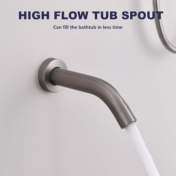 Shower System with Tub Spout, Bathtub Shower Faucet Set, 8" Rain Shower Head and Handheld Spray Combo, Round Shower Head and Handle Set with Tub Spout (Valve Included), Brushed Nickel - Image 7