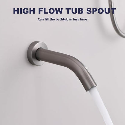 Shower System with Tub Spout, Bathtub Shower Faucet Set, 8" Rain Shower Head and Handheld Spray Combo, Round Shower Head and Handle Set with Tub Spout (Valve Included), Brushed Nickel - Image 7