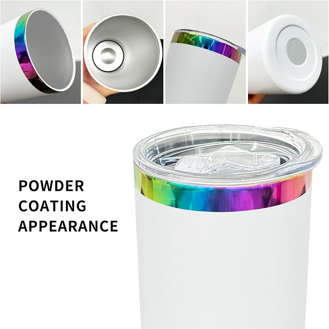 20 oz Skinny Tumblers Stainless Steel Tumbler with Lid and Straw Double Wall Vacuum Insulated Coffee Mug 20oz Powder Coated Cup for Hot and Cold Drinks(White,1 pack) - Image 3