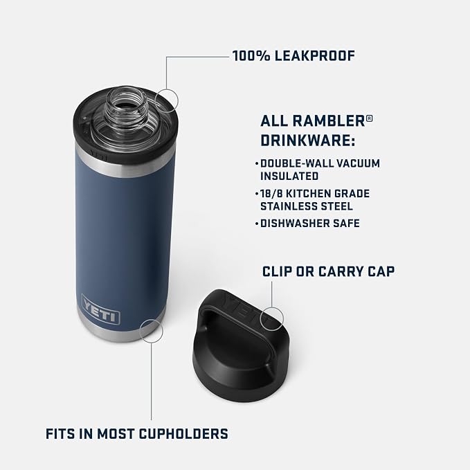YETI Rambler 18 oz Bottle, Vacuum Insulated, Stainless Steel with Chug Cap, Black - Image 2