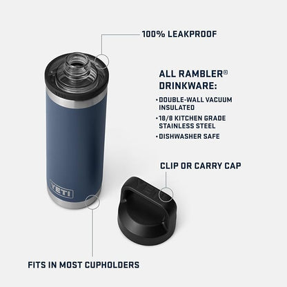YETI Rambler 18 oz Bottle, Vacuum Insulated, Stainless Steel with Chug Cap, Black - Image 2