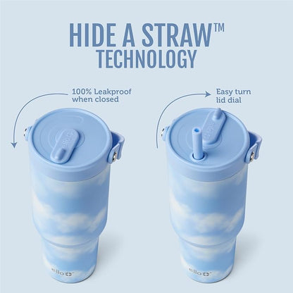 Ello Oasis Go+ 26oz Tumbler with Top Handle and Retracting Straw | Reusable Insulated Stainless Steel Cup, 100% Leakproof Water Bottle, 24 Hours Cold, Cup Holder Friendly For Travel | In The Clouds - Image 2
