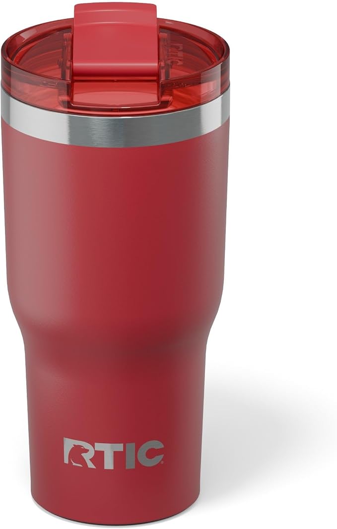 RTIC 20oz Essential Tumbler with Lid, Ceramic Lined, Insulated, Stainless Steel, Metal, Double Wall Vacuum-Insulation, Travel Cup for Iced Coffee, Tea, Hot and Cold Drink, Flag Red by RTIC