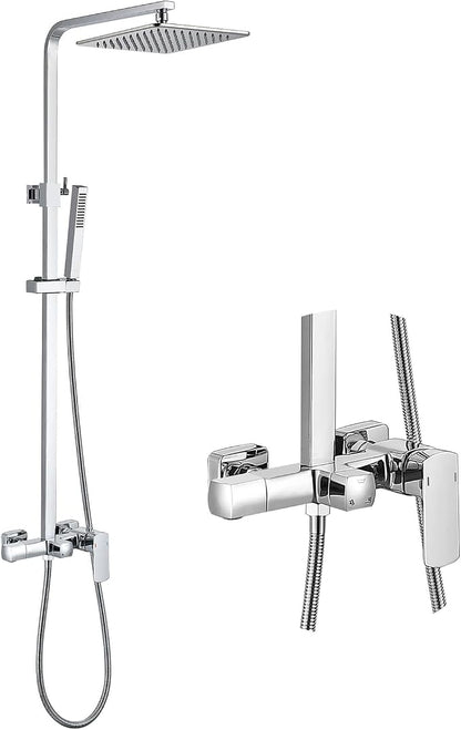RBROHANT Polished Chrome Exposed Shower System with Tub Spout, Exposed Shower Fixtures for Bathroom with Brass 3-Functional Valve, Height Adjustable, Wall Mounted by RBROHANT