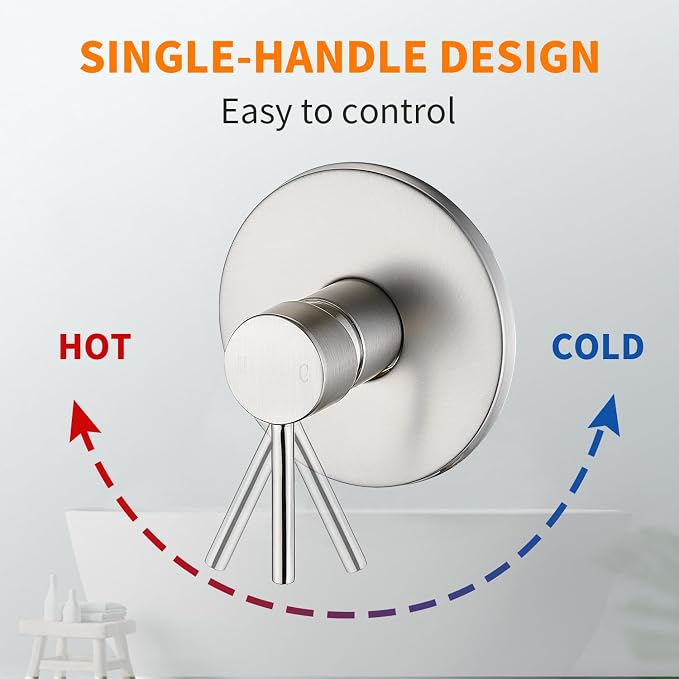 Brushed Nickel Tub Shower Faucet Set Complete with 6-Inch Rainfall Shower Head and Tub Spout Included Shower Valve Tub Shower Trim Kit Round - Image 5