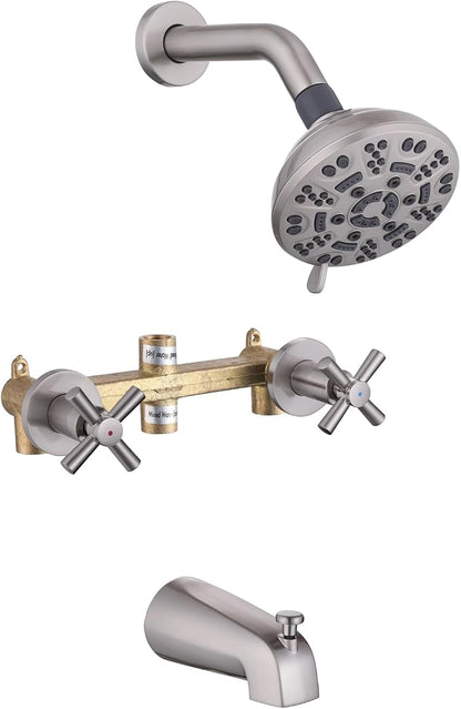 2 Handles Shower Faucet Set with Tub Spout Bathtub Shower Faucet Combo Set Shower System Complete Tub and Shower Trim Kit Wall Mounted Shower Fixtures Brushed Nickel by YANCASENO