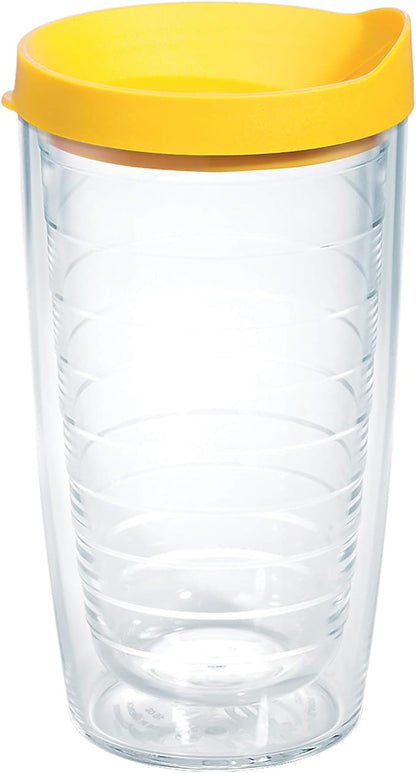 Tervis Clear & Colorful Lidded Made in USA Double Walled Insulated Tumbler Travel Cup Keeps Drinks Cold & Hot, 16oz, Yellow Lid by TervisTumblerCompany