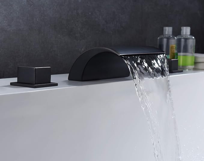 Deck Mount Roman Tub Faucet Matte Black Waterfall Bathtub Faucet Extra High Flow, SUMERAIN - Image 4