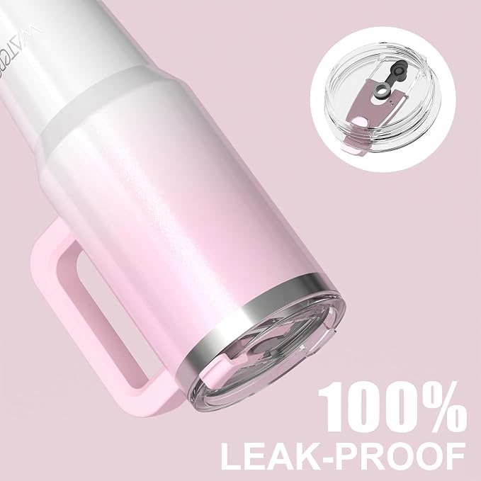 40 oz Shiny Tumbler with Handle and Straw,Stainless Steel Tumbler with Lid and Straw,Insulated Travel Mug(Cold for 34 Hours),Water Bottle for Iced Tea,Coffee (Pink) - Image 9