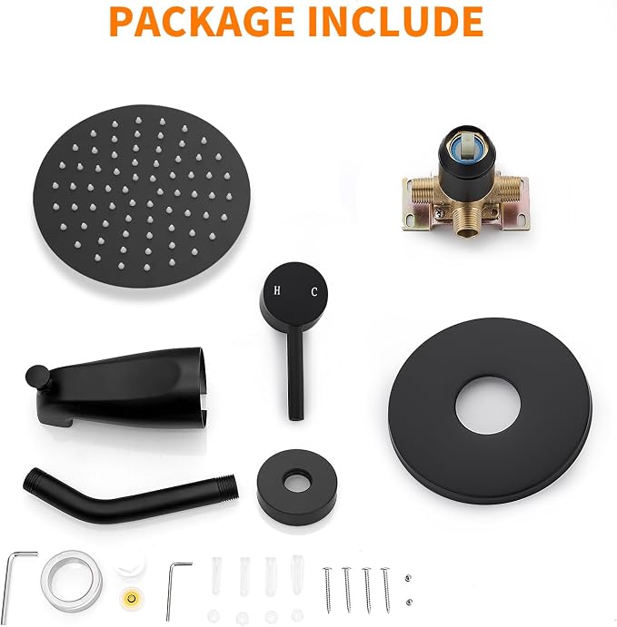 Black Tub Shower Faucet Set Complete with 6-Inch Rainfall Shower Head and Tub Spout Included Shower Valve Tub Shower Trim Kit Round Matte Black - Image 7