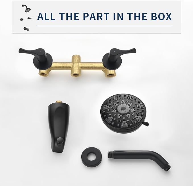2 Handles Shower Faucet Set with Tub Spout Bathtub Shower Faucet Combo Set Shower System Complete Tub and Shower Trim Kit Wall Mounted Shower Fixtures Matte Black - Image 6