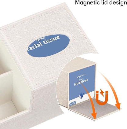 Square Tissue Box Cover with Storage, PU Leather Cube Tissue Box Holder - Image 4