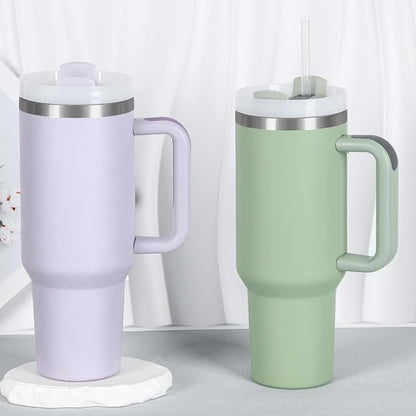 4 Pack 40 Oz Tumbler with Handle Bulk, Double Wall Vacuum Insulated Stainless Steel Tumbler with Lid and Straw, 40 oz cup with Silicone Spill Proof Stopper Set (Cream,Purple,Dark Green,Rose Quartz) - Image 2