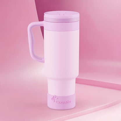 40 oz Insulated Tumbler with Handle and Push-Button Straw Lid, Stainless Steel Travel Cup for Gym Office, Leakproof, BPA-Free, Cup Holder Friendly, Bow Silicone Boot, Purple (Light Lilac) - Image 2