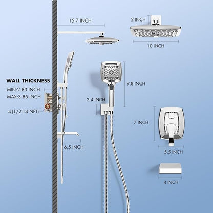 ELLO&ALLO Shower Faucet Set Mixing Valve and Trim Kit, Complete Shower System with Tub Spout, Chrome - Image 5