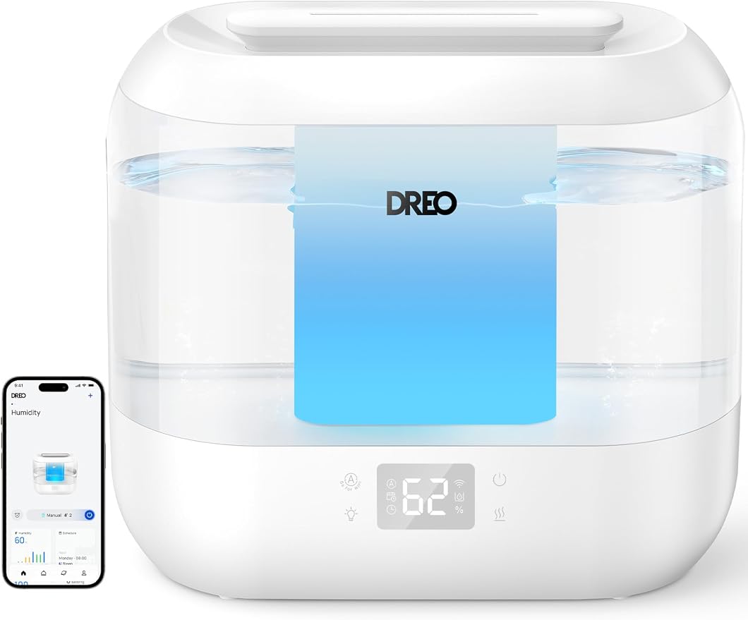 Dreo Smart Humidifiers for Bedroom, Top Fill 4L Supersized Humidifier Large Room with 28 dB, 36H Runtime, Touch/APP/Voice Control, Nightlight, Cool Mist Humidifiers for Baby, Plants, Indoor, White by DREO