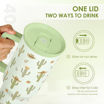 SANDJEST Cactus 40oz Tumbler with Handle and Straw, Insulated Stainless Steel Travel Coffee Mug for Women Girls, Gift Idea for Birthday Christmas Mothers Day - Image 4