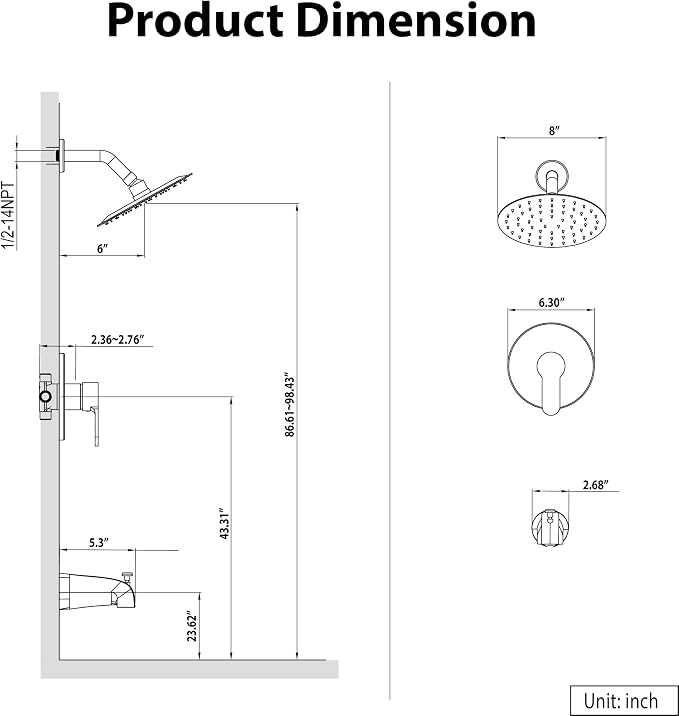 Esnbia Matte Black Shower Faucet Set, 8-Inch Rain Shower Head and Handle Set, Bathtub Shower Faucet Set with Single Handle and Tub spout, Shower Valve Included, Matte Black - Image 7