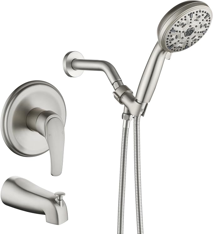 Tub Shower Faucet Set with 10 Spray Handheld Shower Brushed Nickel Shower Head and Handle Set Shower System with Tub Spout 4.7 Inch Shower Handheld Shower Fixtures Tub and Shower Trim Kit by VIKASI
