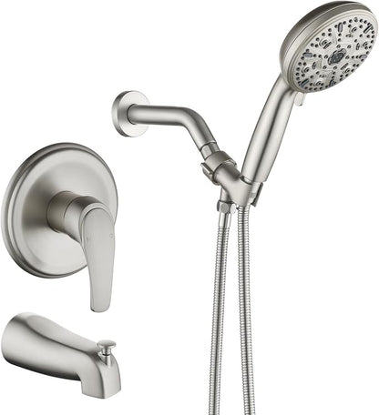 Tub Shower Faucet Set with 10 Spray Handheld Shower Brushed Nickel Shower Head and Handle Set Shower System with Tub Spout 4.7 Inch Shower Handheld Shower Fixtures Tub and Shower Trim Kit by VIKASI