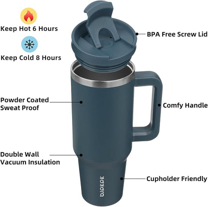 BJPKPK 40oz Stainless Steel Insulated Tumbler With Handle And Lid Straw Travel Coffee Mug Thermal Cup,Navy Blue - Image 2