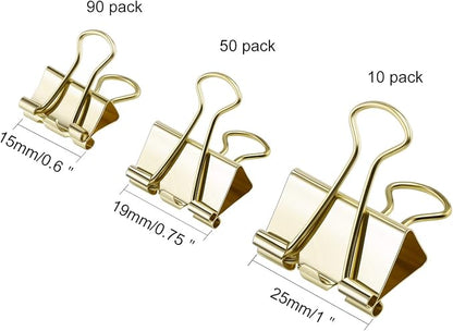 TecUnite 150 Pcs Binder Clips Assorted Sizes Gold Paper Clamps Clips Large - Image 2