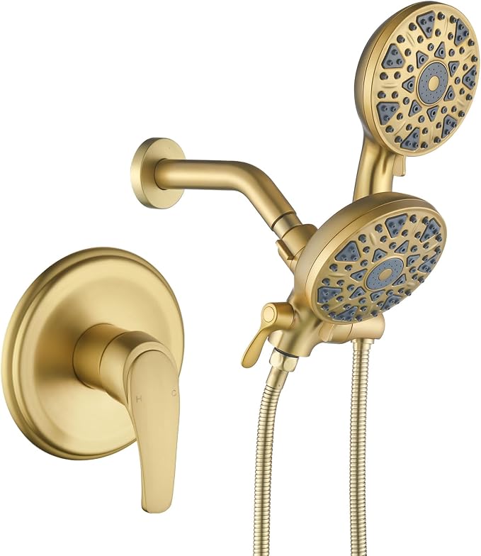 Shower Faucet Set Complete Shower Kit Dual Shower Head and Handheld 2 in 1 Combo Set Shower System Shower Trim Kit Combo Set Shower Fixtures, Brushed Gold by DIFEINISANITARYWARE---showerfaucet---