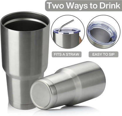 MEWAY 30oz Insulated Tumbler With Lids and Straws,Stainless Steel Double Vacuum Coffee Tumbler Cup, Brush, Durable Powder Coated Coffee Cup for Cold & Hot Drinks, Office(Silver,4 PACK) - Image 3