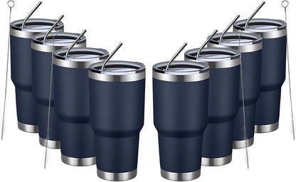 MEWAY 30oz Insulated Tumbler With Lids and Straws,Stainless Steel Double Vacuum Coffee Tumbler Cup, Brush, Durable Powder Coated Coffee Cup for Cold & Hot Drinks(Navy,8 PACK) by MEWAY