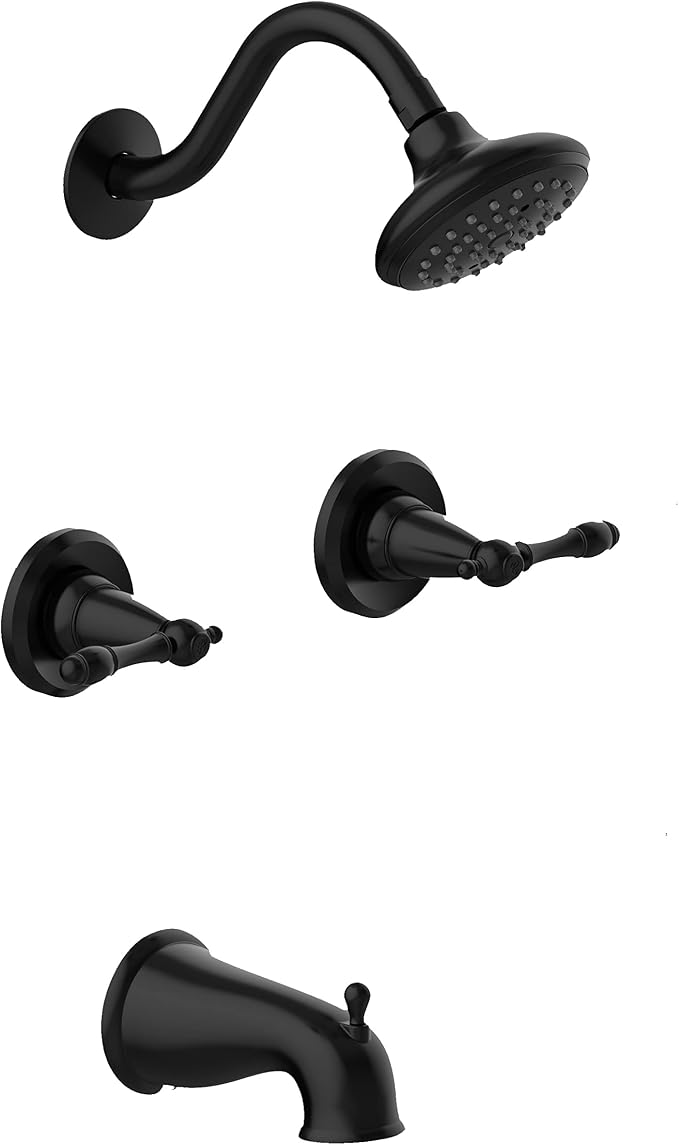 Design House Tub And Shower Faucet Set, Two-Handle Design, Water-Saving Efficiency, Easy-Install, Matte Black, 4-Pieces In Set, 595686 by DesignHouse