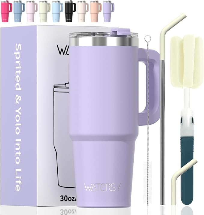 20 oz Tumbler with Handle,Tumbler with Lid and Straw,Double Wall Insulated Cup Stainless Steel Travel Mug(Cold for 34 Hours),Water Bottle for Iced Tea,Coffee,Cold Beverages(Purple) by Watersy