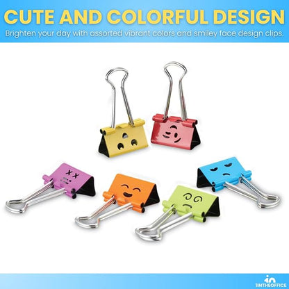 1InTheOffice Medium Cute Colored Smiley Face Binder Clips - Image 5