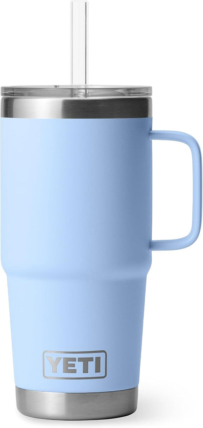 YETI Rambler 25 oz Tumbler with Handle and Straw Lid, Travel Mug Water Tumbler, Vacuum Insulated Cup with Handle, Stainless Steel, Big Sky Blue by YETI