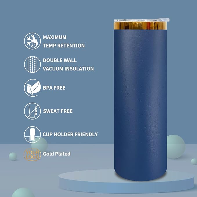 20 oz Skinny Tumblers Stainless Steel Tumbler with Lid and Straw Double Wall Vacuum Insulated Coffee Mug 20oz Powder Coated Cup for Hot and Cold Drinks(Navy,8 pack) - Image 5